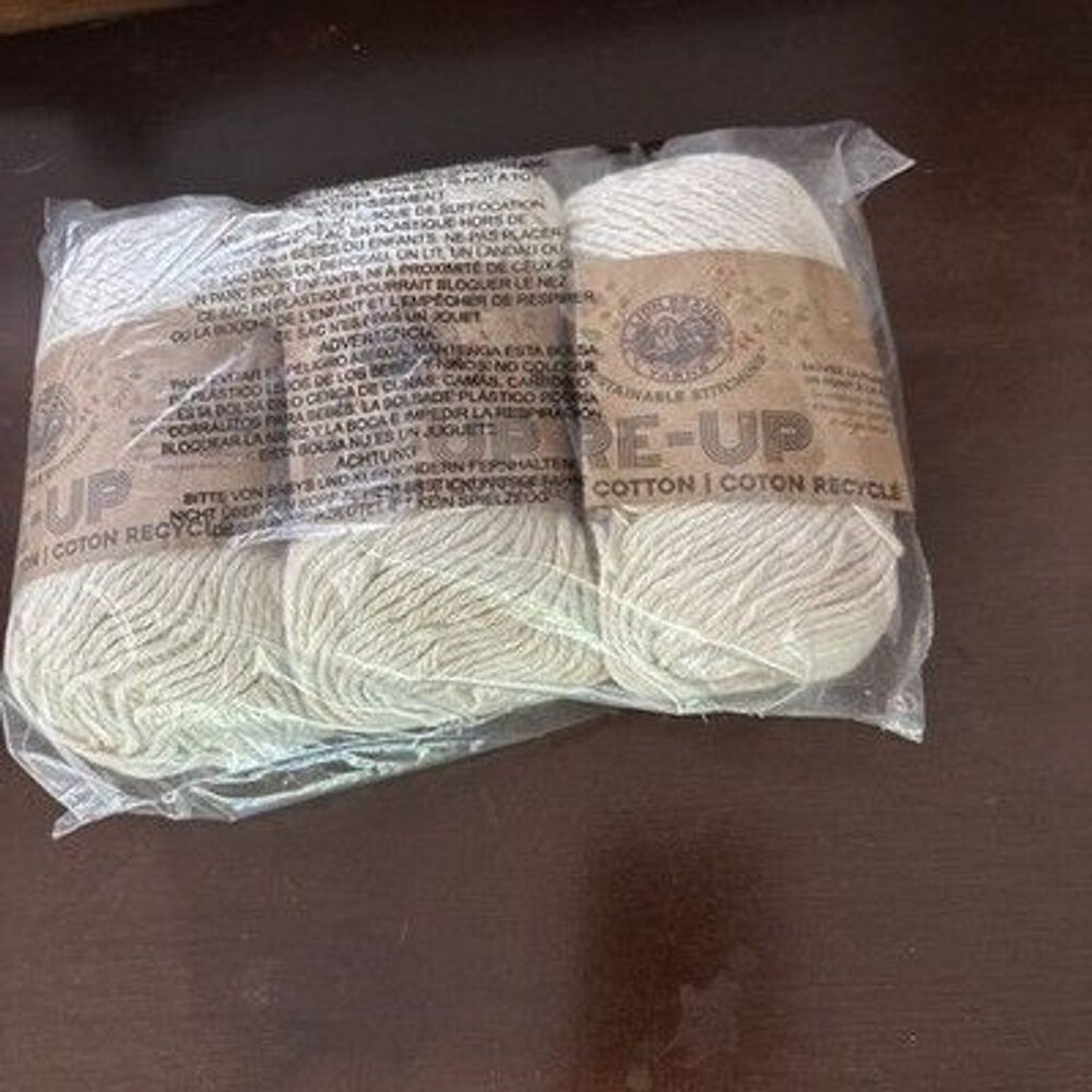 Lot 3 Lion Brand Yarns RE-UP Cotton Recycled ECRU Medium 4 (2.5 oz each) 117 yds